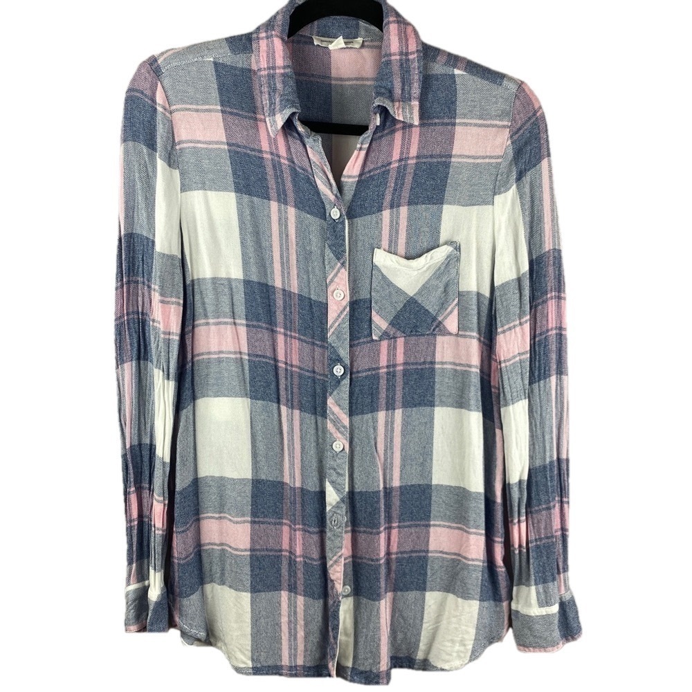 ✨3/$21✨ BeachLunchLounge Plaid Button Down Shirt Pink Blue White XS Lightweight